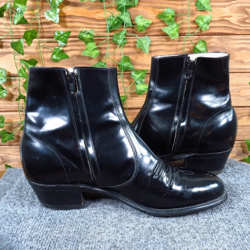 Hanover 3688 Mens Western Side Zip Boots Size 9.5 D/B Dress Formal Black Leather - Picture 4 of 8
